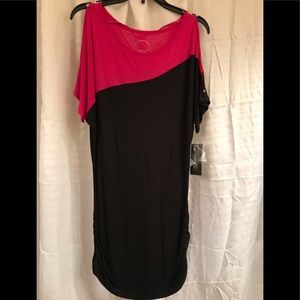INC Black & Hot Pink Cold Shoulder Dress NWT